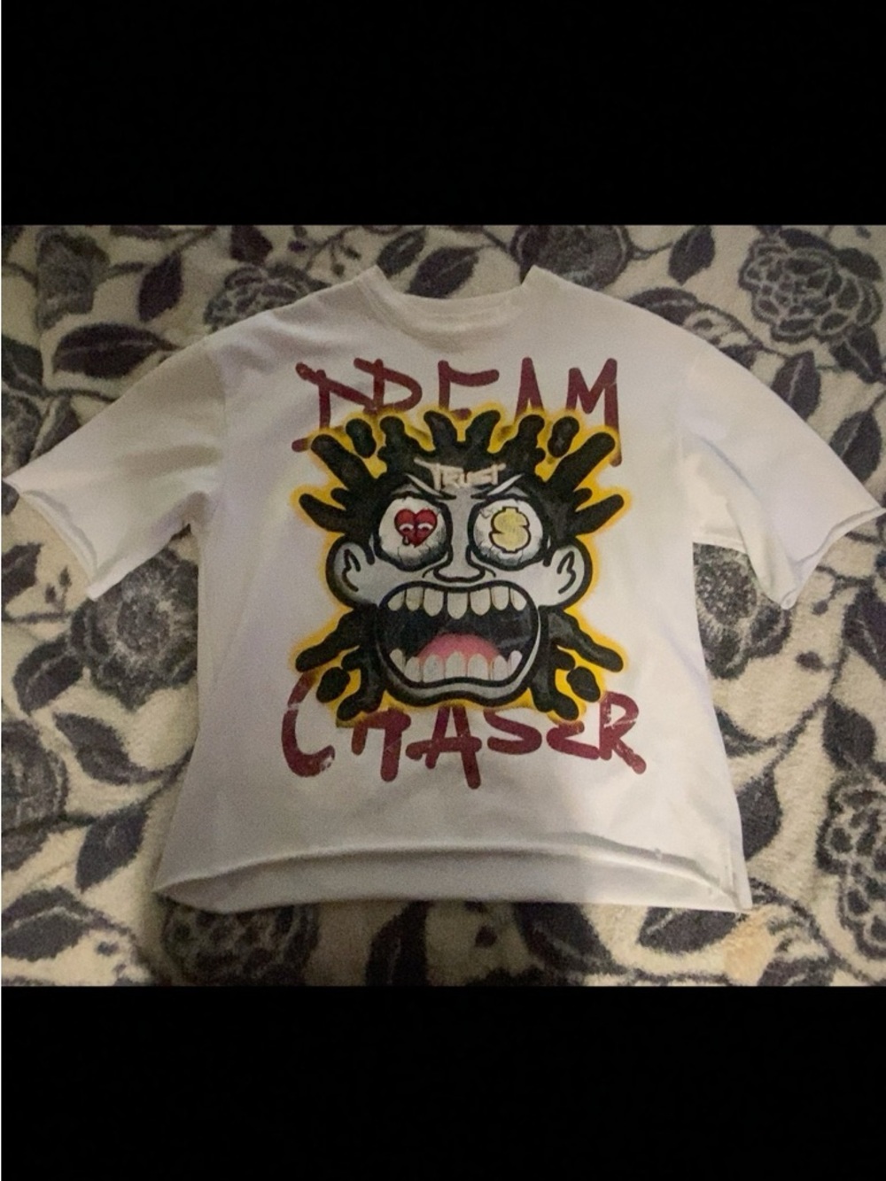 Tshirt Center White Short Sleeve Tee with Multicolor Graphic Face